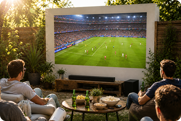 Samsung Terrace TV outside on a sunny deck
