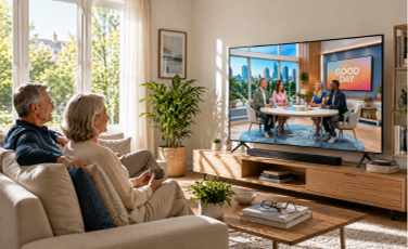 Samsung Terrace TV outside on a sunny deck